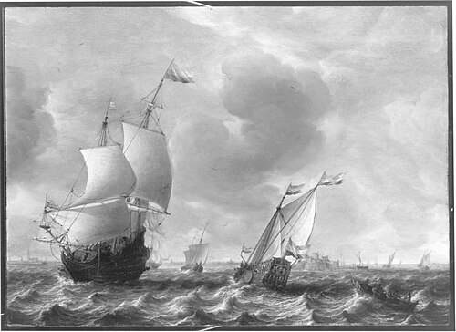 Schepen op de rede van Vlissingen met op de achtergrond fort Rammekens, 1644, Jan Abrahamsz Beerstraaten
