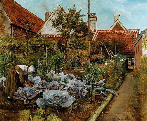 A Flemish Kitchen Garden: La coupeuse des choux, 1864, Henri de Braekeleer