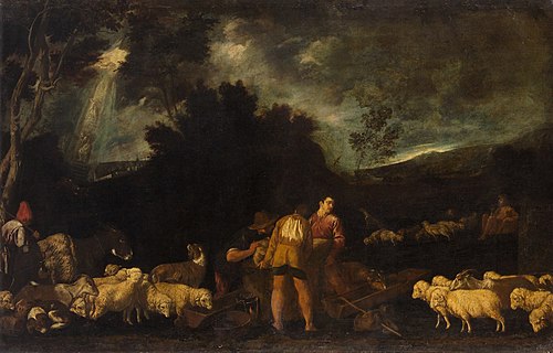 Jacob at the Well (In the background: Jakob's dream of the heavenly ladder), 1620, Pedro Orrente