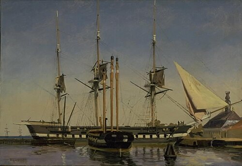 The Fregate "Niels Juel" near the Main Guard on Nyholm, 1857, Emanuel Larsen