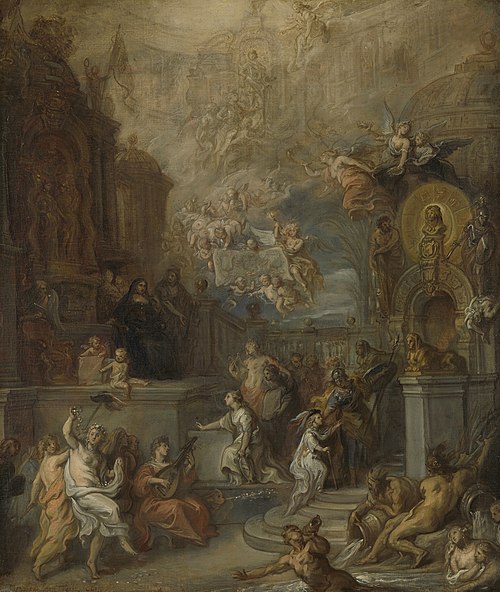 Allegory of William III's leavetaking from Alamia van Solms after the transferral of the regency to , 1661, Theodoor van Thulden