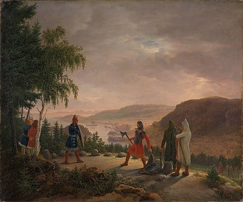 The Habour in Skiringssal, 1835, Johannes Flintoe