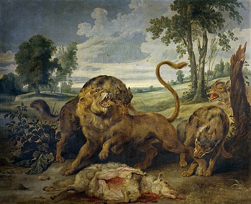 A Lion and three Wolves, 1601, Paul de Vos