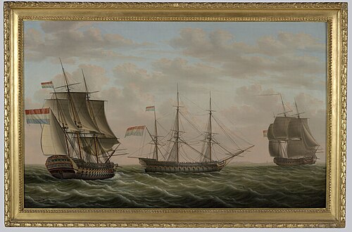 Ship of the line "Staten-Generaal" at sea, 1795, Engel Hoogerheyden