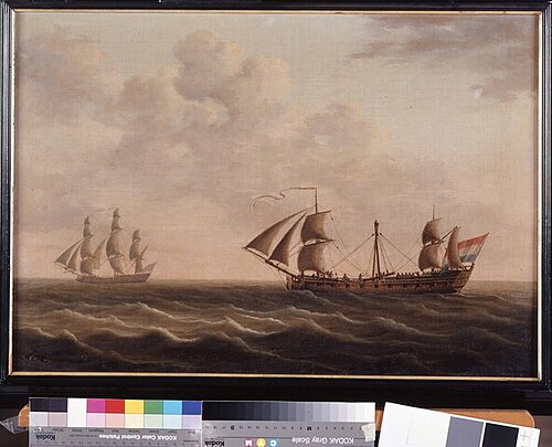 Nederlands fregat onder noodtuig geëscorteerd door een Engels fregat, 1790, Engel Hoogerheyden