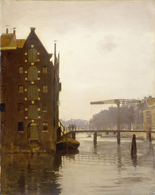 Pakhuizen aan een Amsterdamse gracht op Uilenburg, 1911, Willem Witsen