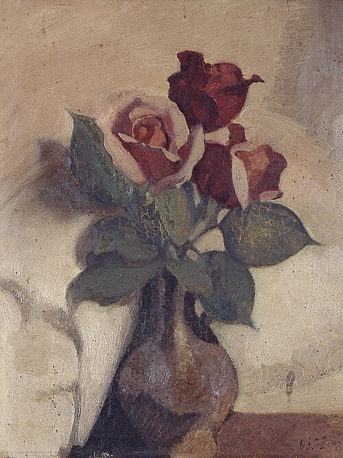 Rozen in Baardman vaasje licht rose fond, 1901, Willem Witsen