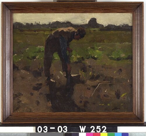 Spittende boer op het land Ewijkshoeve, 1901, Willem Witsen