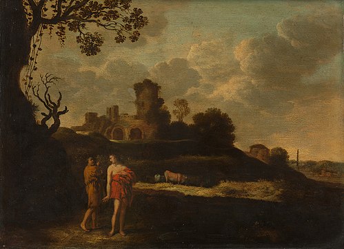 Arcadian landscape with herdsmen and cattle, 1650, Dirck Dalens the Elder