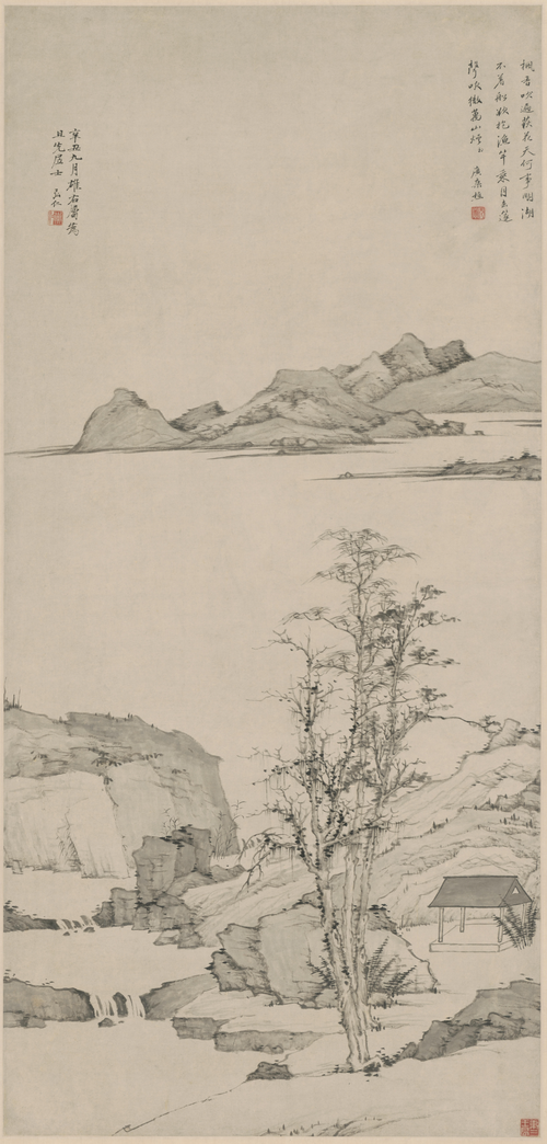 弘仁仿倪山水图轴, 1661, Hong Ren