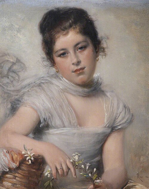 Young Girl Holding a Spray of Jasmine, 1886, Franz Russ the Younger