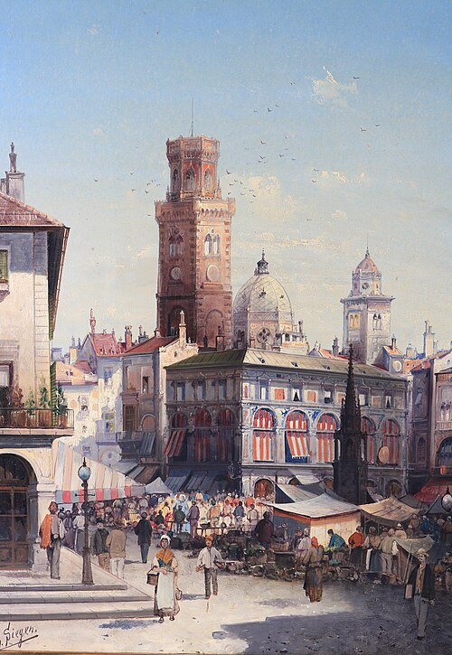 Marktplatz in Bologna, 1850, August von Siegen