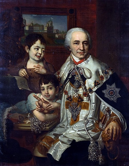 Portrait of count G.G. Kushelev with children Aleksandr and Grigorii, , Vladimir Borovikovski