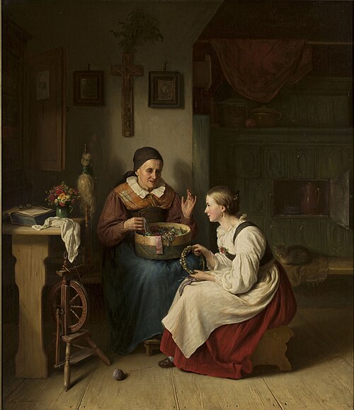 Grandmother with her granddaughter, , August Heinrich Niedmann