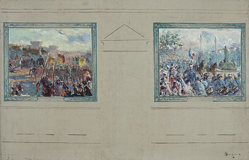 Esquisse pour la mairie du 12ème arrondissement de Paris : Revue militaire. Défilé place de la Natio, 1910, Claude-Charles Bourgonnier