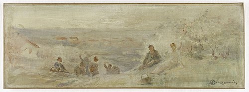 Esquisse pour la mairie de Montreuil-sous-Bois : Paysage - Repos sous les arbres, 1892, Claude-Charles Bourgonnier