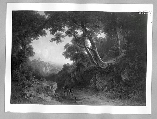 Waldlandschaft mit Schloss, 1847, Josef Schertel