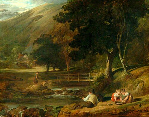 Borrowdale, Cumberland, with Children Playing by the Banks of a Brook, 1823, William Collins