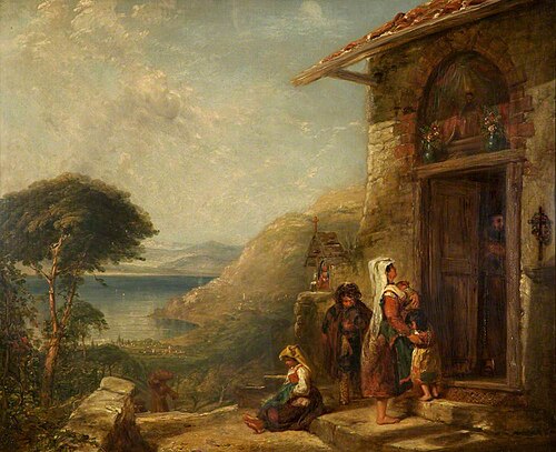 Poor Travellers at the Door of a Capuchin Convent near Vico, Bay of Naples, 1839, William Collins