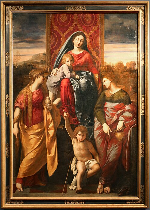 madonna in trono coi ss. marta, giovannino e maria maddalena, 1614, Antonio Carracci