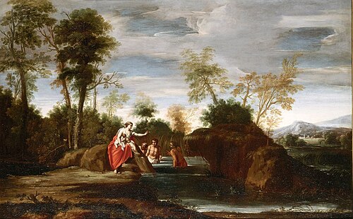 Latona, with her children Apollo and Diana, turning the Lycian peasants into frogs, , Antonio Carracci