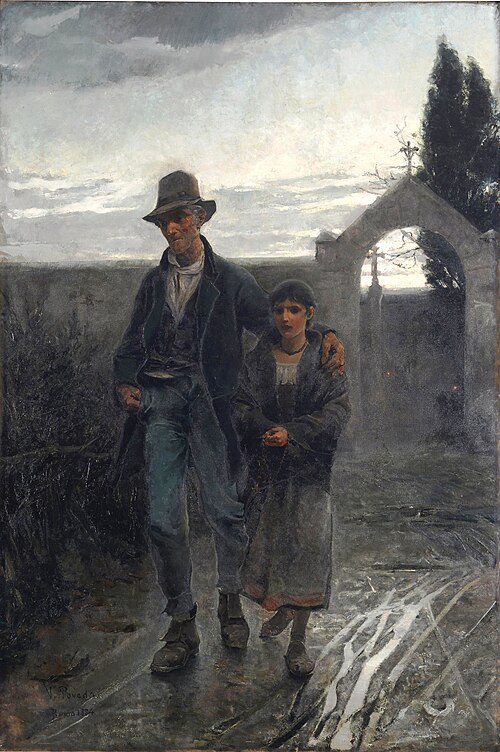 Viejo con niña o Valle de lágrimas o Día de difuntos, 1884, Vicente Poveda Juan