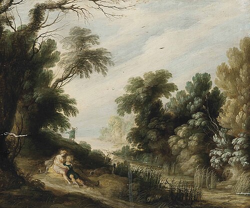 Wooded river landscape with Venus and Adonis, 1650, Alexander Keirincx