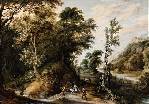 Landscape with a robbery scene, 1625, Alexander Keirincx