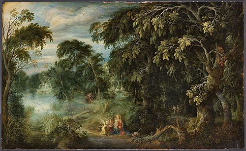 Forest scenery with the flight to Egypt, 1620, Alexander Keirincx