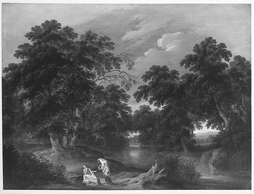 Wooded landscape with the temptation of Christ, 1635, Alexander Keirincx