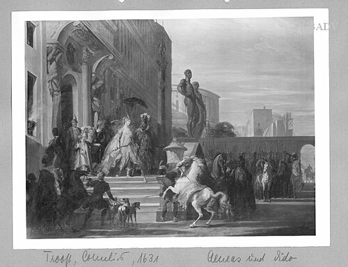 Depart for hunting with monumental architecture, 1731, Cornelis Troost