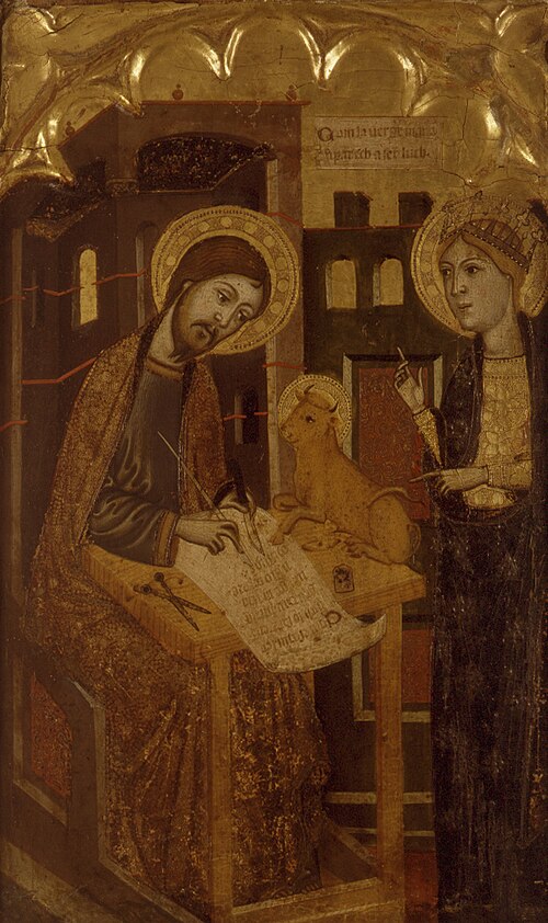 San Lucas escribiendo su Evangelio en presencia de la Virgen, 1370, Maestro de Villahermosa