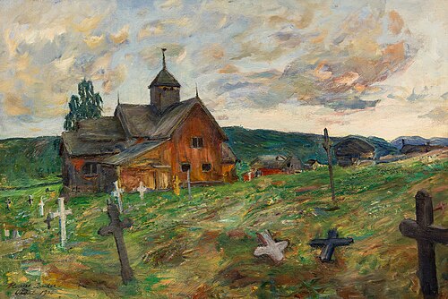Uvdal Church og Cemetery, 1906, Harriet Backer