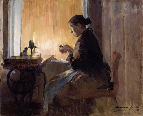 By Lamp Light, 1890, Harriet Backer