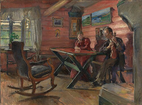 The Living Room at Kolbotn, (Hulda and Arne Garborg's home), 1896, Harriet Backer