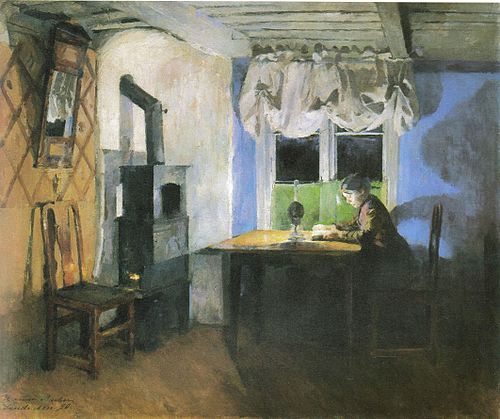 Homework by Lamp Light, 1890, Harriet Backer