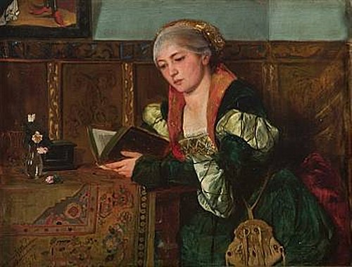 Reading lady in Renaissance dress, 1878, Harriet Backer