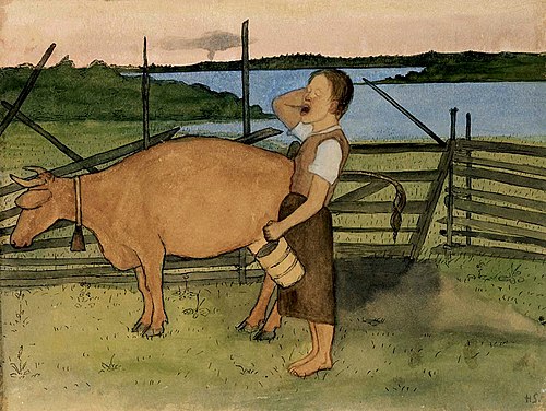 Morning Milking, 1895, Hugo Simberg