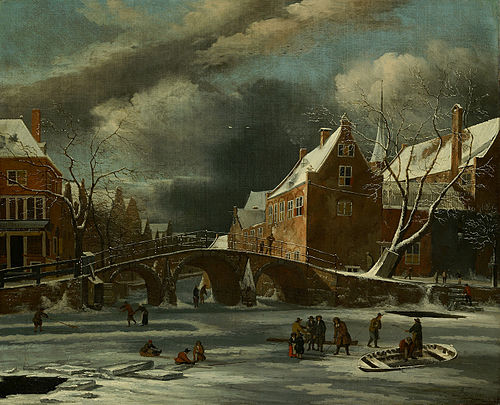 Amsterdam; Spui and Nieuwezijds Voorburgwal in winter, 1665, Jan van Kessel