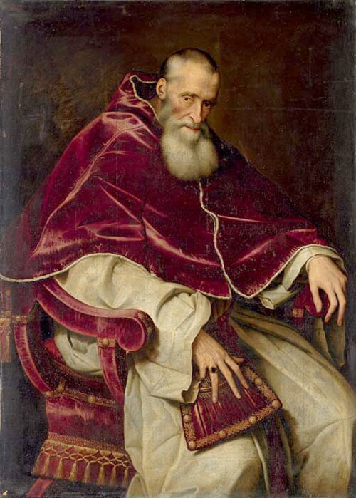 Portrait of Alessandro Farnese, Pope Paul III, seated three-quarter-length, in papal robes, 1600, Scipione Pulzone