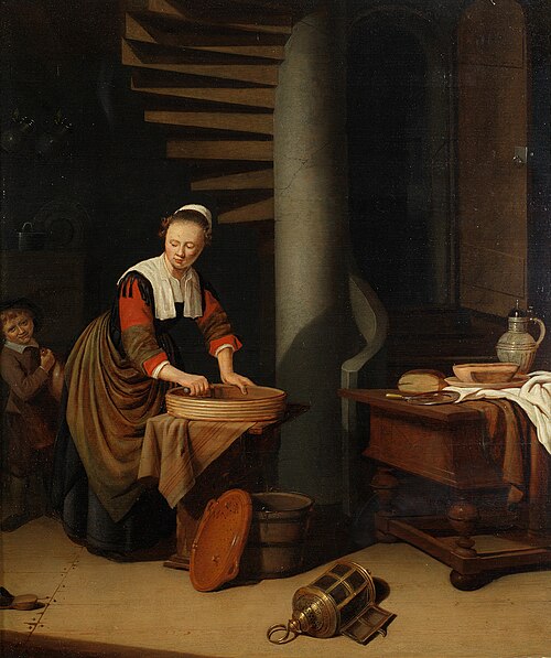 A kitchenmaid ironing, 1647, Adriaen van Gaesbeeck