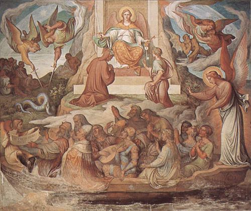 Szene: Sühneschiff und Läuterungsberg aus dem Purgatorio, 1822, Joseph Anton Koch