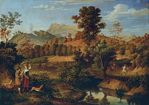 Italienische Landschaft mit pflügendem Landmann (Die Serpentara bei Olevano, Landschaft bei Paliano), 1825, Joseph Anton Koch