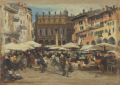 Piazza delle Erbe in Verona, 1874, Albert Kappis