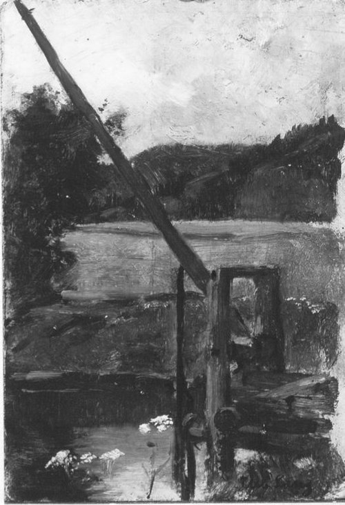 Kleine Landschaft mit Stauwehr, 1873, Albert Lang
