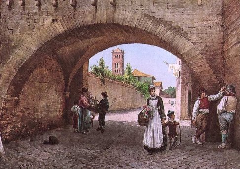 Arco dei Tolomei in Rome (rione Trastevere)., 1880, Ettore Roesler Franz