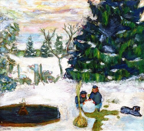 Snow Ball, Children and Dog in the Garden at Grand-Lemps, 1947, Pierre Bonnard