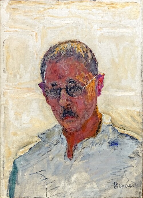 Autoportrait sur fond blanc, chemise col ouvert, 1933, Pierre Bonnard