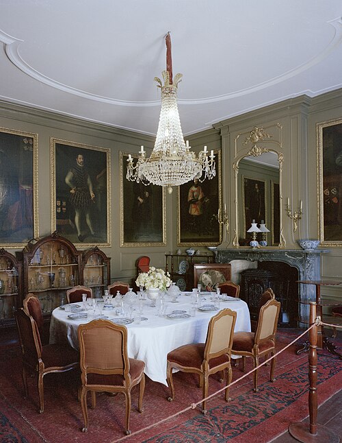 Dining room with ancestral portraits of the Van Tuyll van Serooskerken family, ranging in dates from, 1668, Hendrick Bloemaert