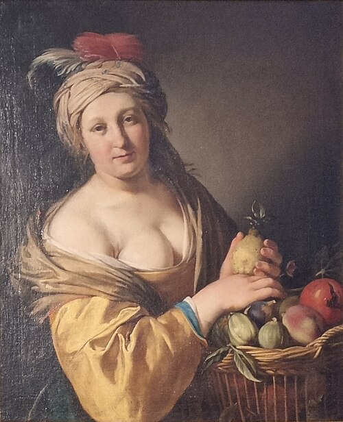 Femme tenant une corbeille de fruits, , Hendrick Bloemaert